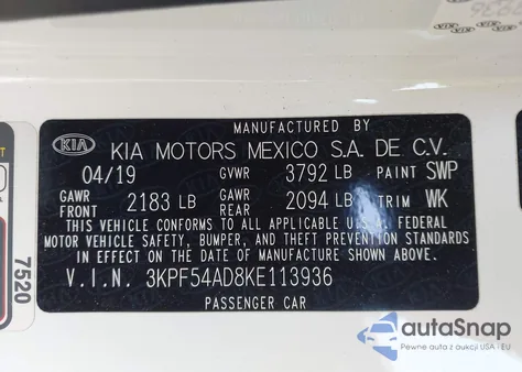 2019 Kia Forte Ex из США, поврежденный, VIN 3KPF54AD8KE113936